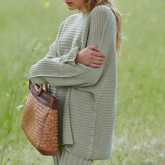 Free People Beach Swaying Palm Imogene Knit Oversized Lounge Sweater Medium - Picture 2 of 8